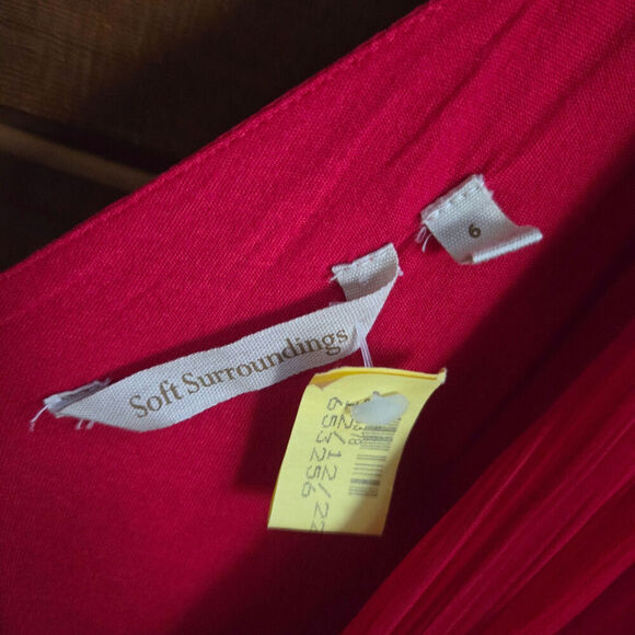 Soft Surroundings Red Babydoll Midi Dress 6 Semi-sheer Chiffon Wedding Romantic - Picture 9 of 12